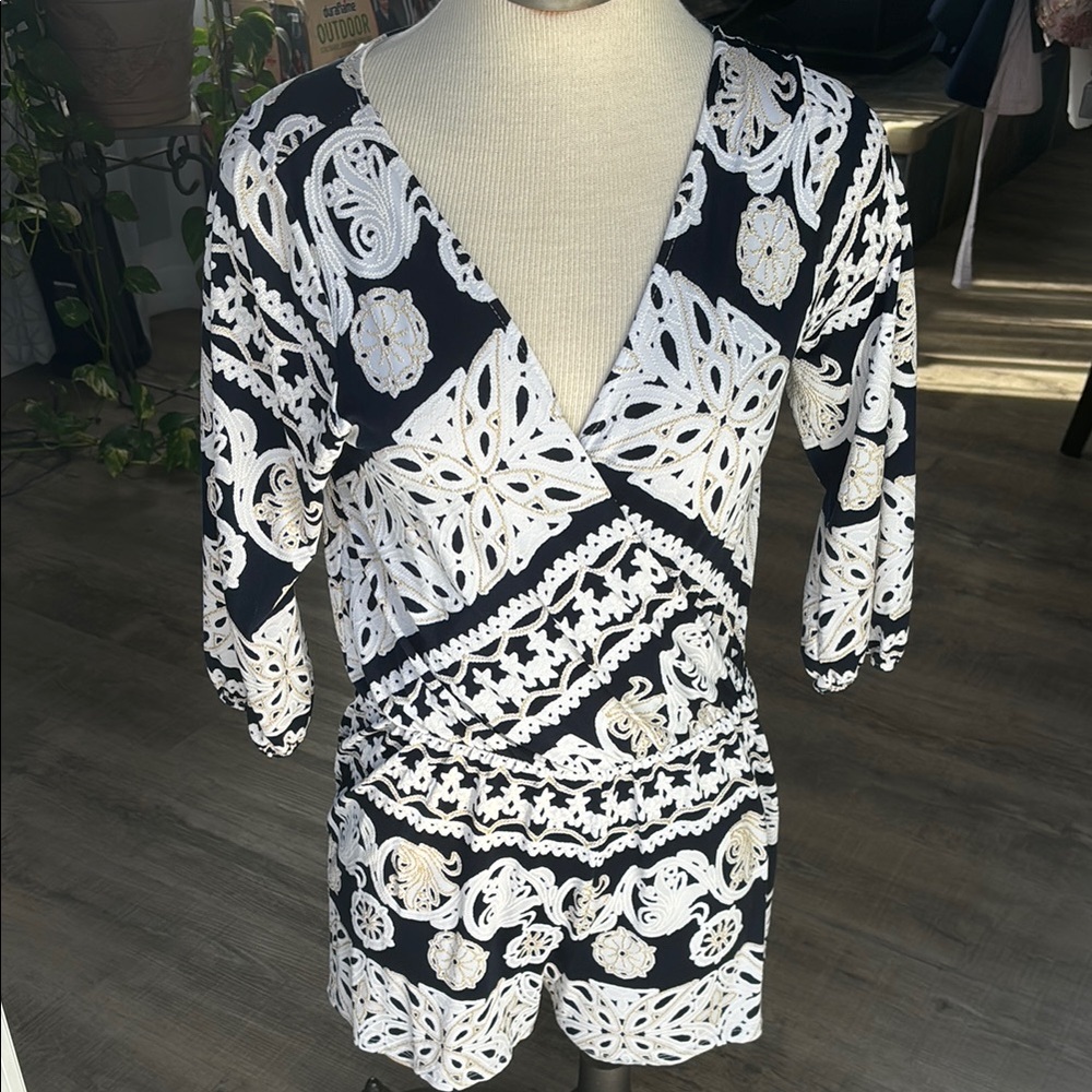 Navy, gold & white romper